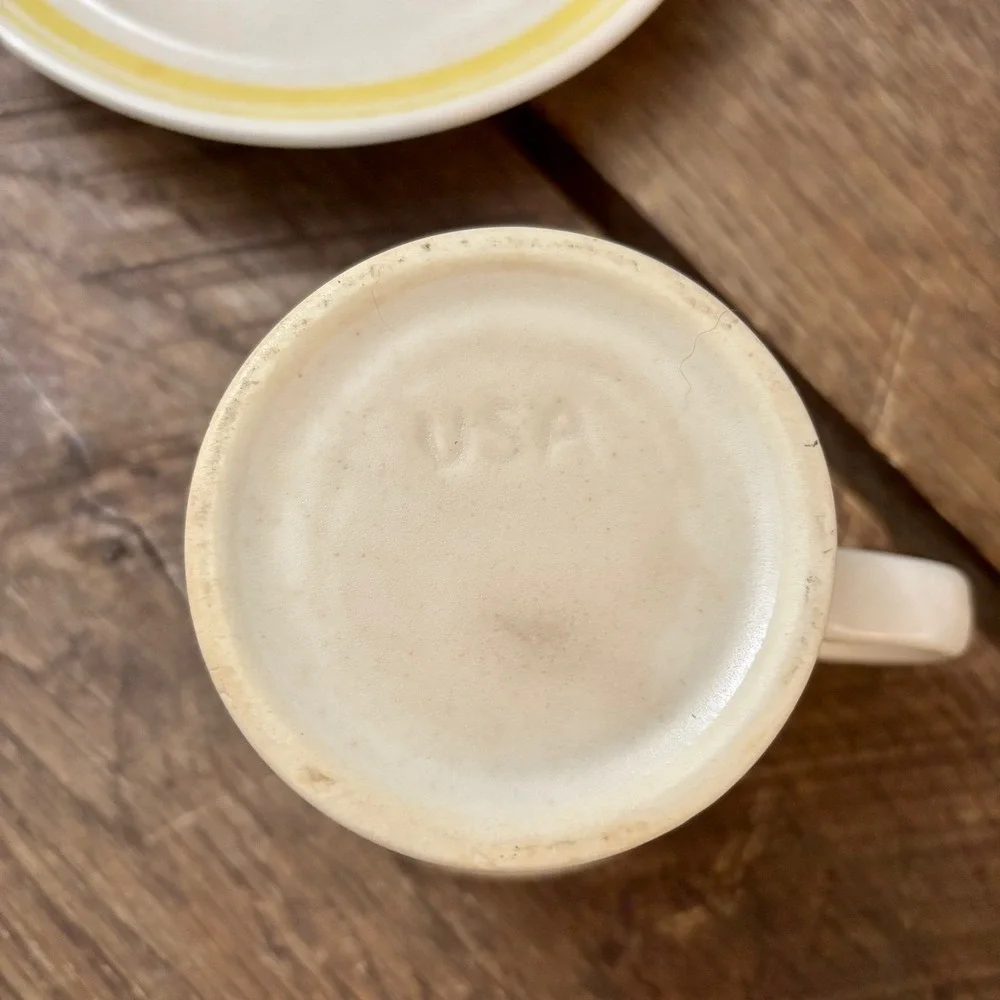 Vintage USA Cream Yellow‎ Banded Coffee Cup & Saucer Set MCM